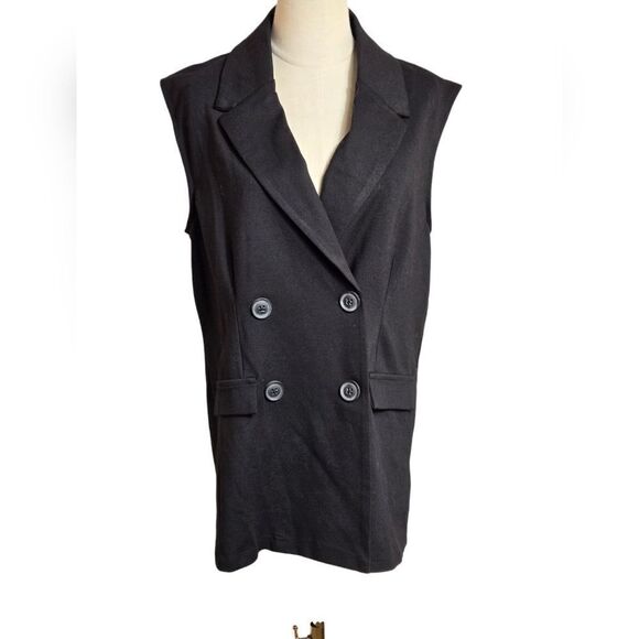 Primary Long Black Double Breasted Vest NWT - Picture 1 of 6